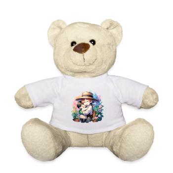 Une mère jardinière étreignant son fils - Nounours - blanc - Devant