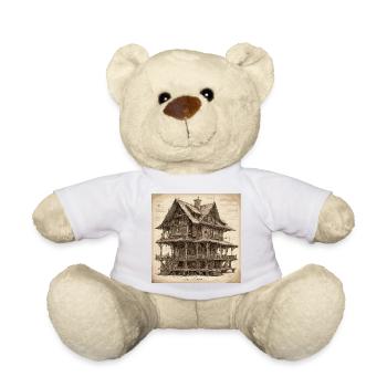 Bauplan / Sepia / Vintage / Retro / Haus - Teddy - Weiß - Vorne