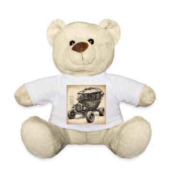 Bauplan / Sepia / Vintage / Retro / Auto - Teddy - Weiß - Vorne