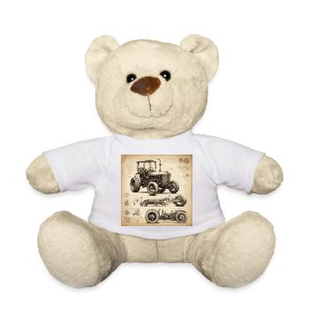Bauplan / Sepia / Vintage / Retro / Traktor - Teddy - Weiß - Vorne