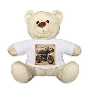 Bauplan / Sepia / Vintage / Retro / Motorrad - Teddy - Weiß - Vorne