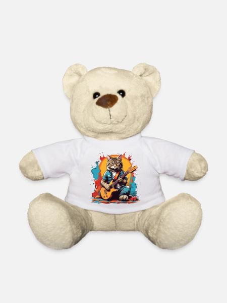 Katze mit Gitarre - Teddy - Weiß