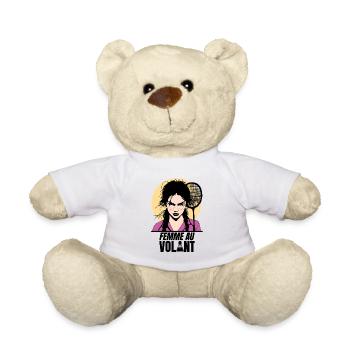 ATTENTION, FEMME AU VOLANT ! (badminton) - Nounours - blanc - Devant