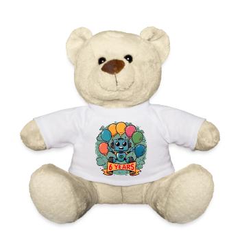 6 ans d’anniversaire petit robot avec des ballons - Nounours - blanc - Devant