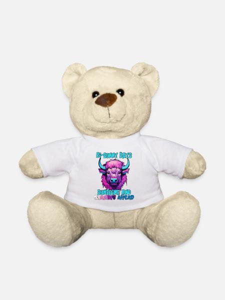 Bison and sunny days of crazy summer grazing - Teddy Bear - white