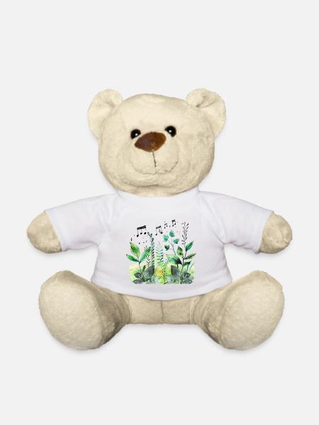 Pflanzen und Musik - hochwertiger Modedruck - Teddy - Weiß
