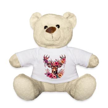 Hirsch mit Blumen - Teddy - Weiß - Vorne