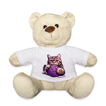 Le chat joue avec une pelote de laine - Nounours - blanc - Devant