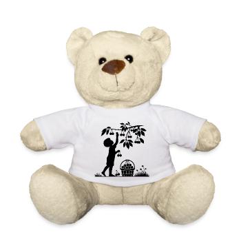 charmante Garten Silhouette Junge pflückt Kirschen - Teddy - Weiß - Vorne
