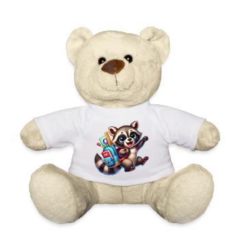 Start of school with raccoon: raccoon for school beginners - Teddy Bear - white - Front