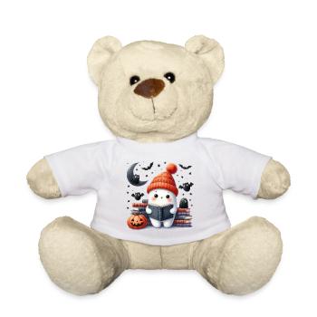 T-shirt Halloween Fantôme Qui Lit - Effrayant - Nounours - blanc - Devant
