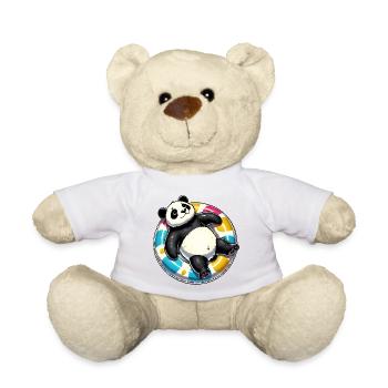 Ein relaxter Panda auf einem Schwimmreifen - Teddy - Weiß - Vorne