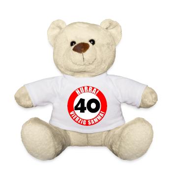 40. Geburtstag Hurra lustiger Spruch - Teddy - Weiß - Vorne