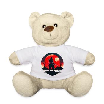 Silhouette de samouraï avec fond de lune rouge - Nounours - blanc - Devant