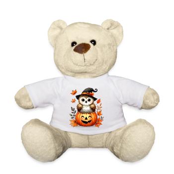 Halloween owl in pumpkin: autumnal scary fun - Teddy Bear - white - Front