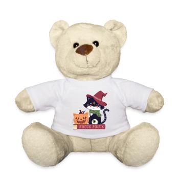 Katze mit Katzenkürbis auf einem Buch - Teddy - Weiß - Vorne