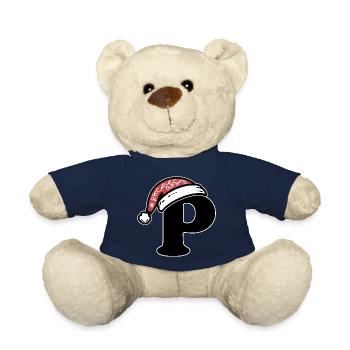 Lettre P avec chapeau de Père Noël - Nounours - bleu marine - Devant
