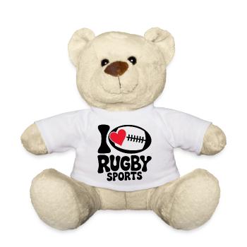 J'aime le rugby. Design Sportif et Passion Rugby - Nounours - blanc - Devant