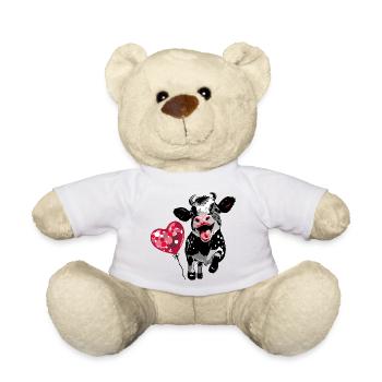 Calf with Heart Balloon - Funny Cow Design - Teddy Bear - white - Front
