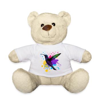 Kolibri Splash Vogel Tier Kunst Aquarell Bunt - Teddy - Weiß - Vorne