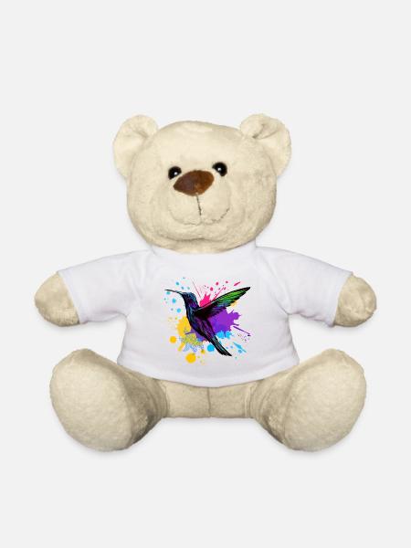 Kolibri Splash Vogel Tier Kunst Aquarell Bunt - Teddy - Weiß