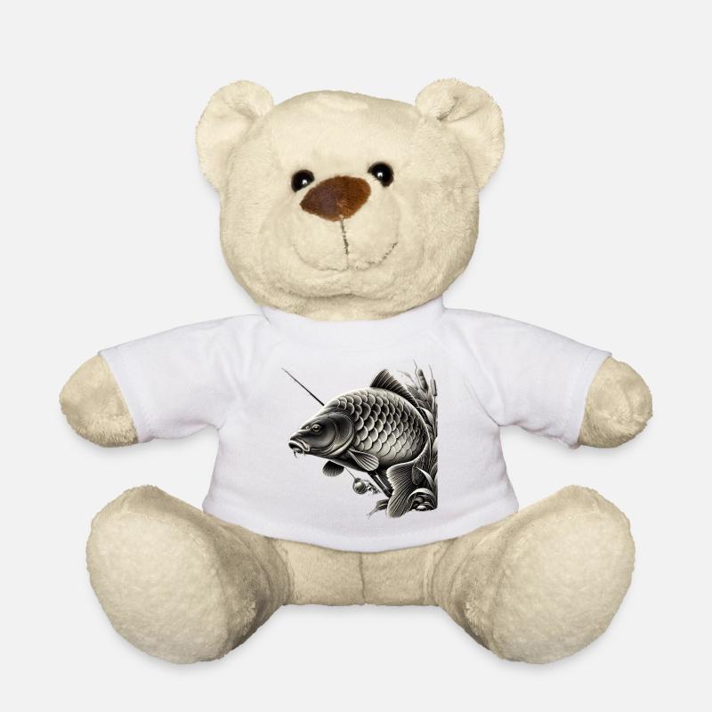 Detaillierte Schwarzweiß Karpfen Illustration - Teddy - Weiß