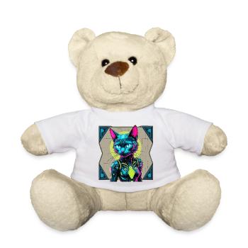 Cyberkatze – Futuristisches Neon-Design für Katzen - Teddy - Weiß - Vorne