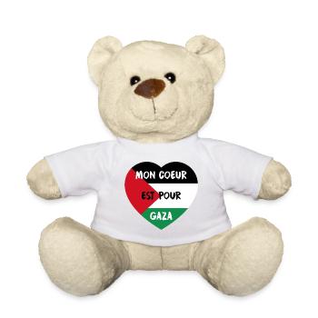 Mon Coeur est pour Gaza dans un drapeau Palestine - Nounours - blanc - Devant