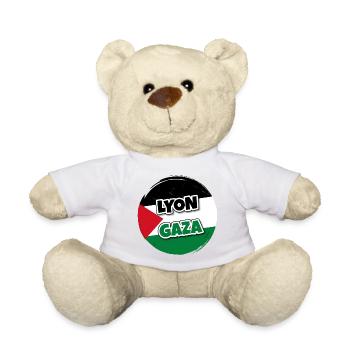 Drapeau de la Palestine rond avec texte LYON GAZA - Nounours - blanc - Devant