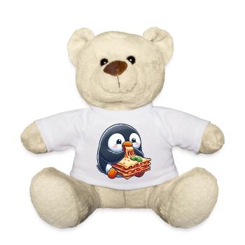 Cute Penguin with Lasagna Italian Food - Teddy Bear - white - Front