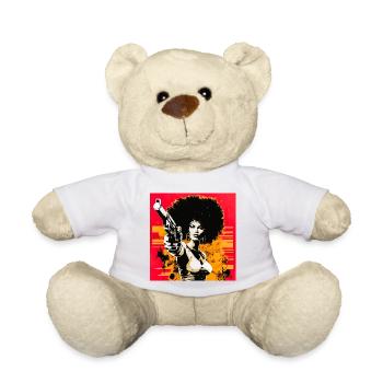 Afro Urban Kunstdruck Frau mit Revolver - Teddy - Weiß - Vorne