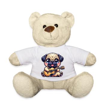 Mops Mit Gitarre Süßer Musikliebhaber - Teddy - Weiß - Vorne