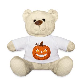 Helloween Pumpkin with Creepy Face - Teddy Bear - white - Front