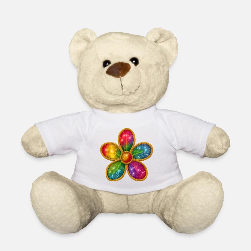 Galaktischer Blumenring mit bunten Funkeln - Teddy - Weiß