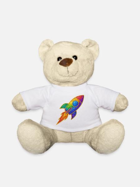 Regenbogen Rakete Glitzer Design - Teddy - Weiß