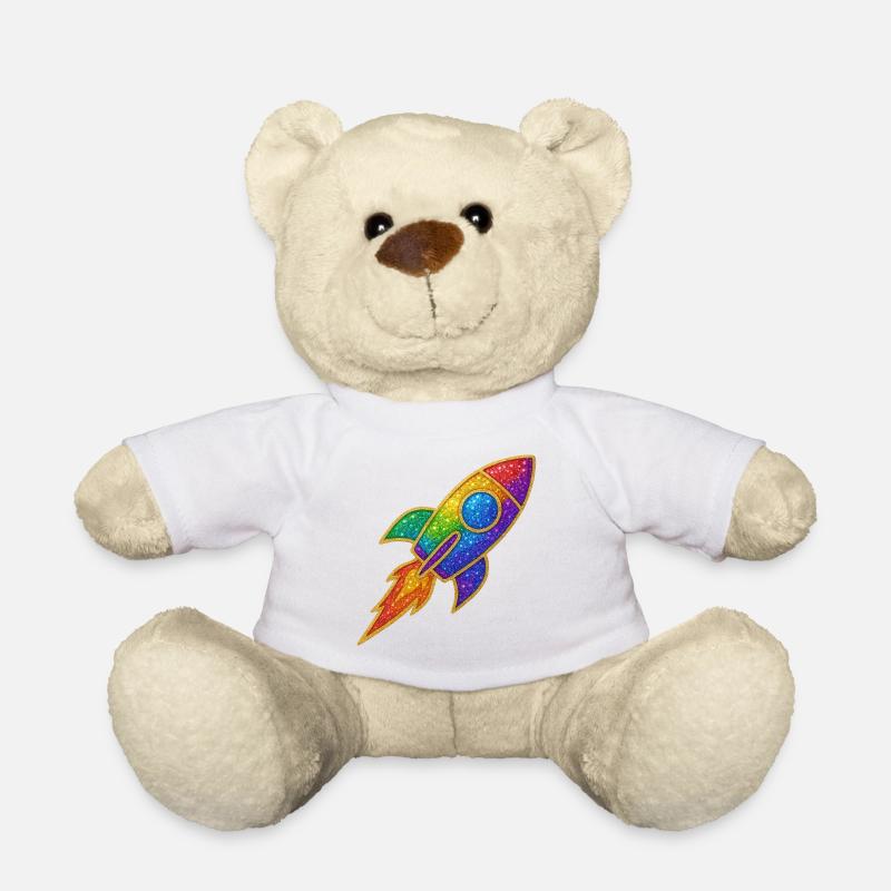Regenbogen Rakete Glitzer Design - Teddy - Weiß