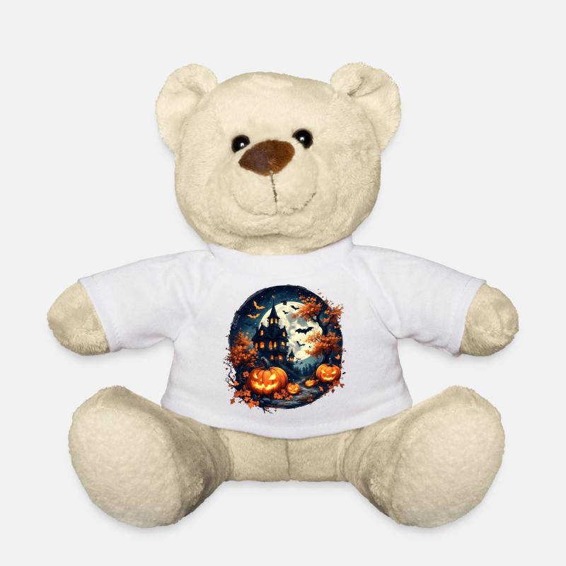 Halloween - Maison hantée et citrouilles - Nounours - blanc