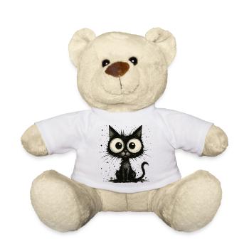 Funny black cat with big eyes – splash - Teddy Bear - white - Front