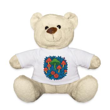 Mushroom circle of leaves and roses - Teddy Bear - white - Front