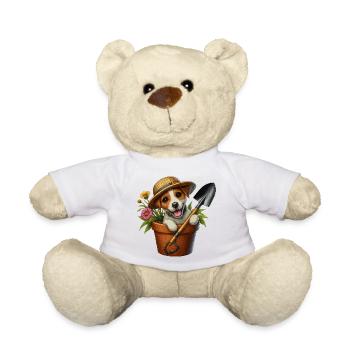 Jack Russell terrier flower pot garden design - Teddy Bear - white - Front