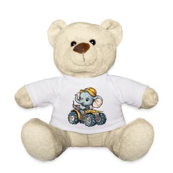 Elephant Tractor Farmer - Teddy Bear - white - Front