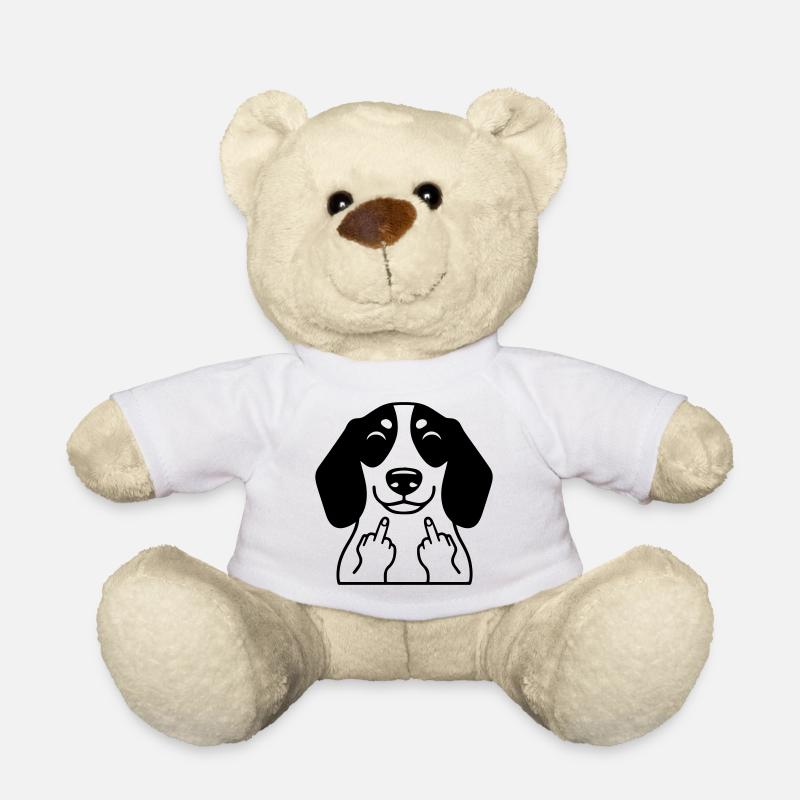 Un teckel effronté fait un doigt d’honneur – Bande dessinée drôle - Nounours - blanc