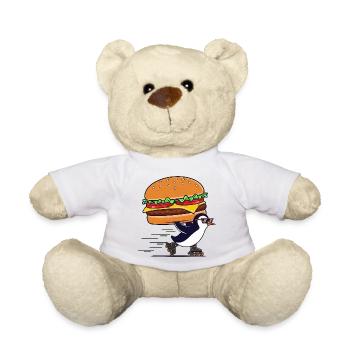 A cute penguin enjoying a cheeseburger. - Teddy Bear - white - Front