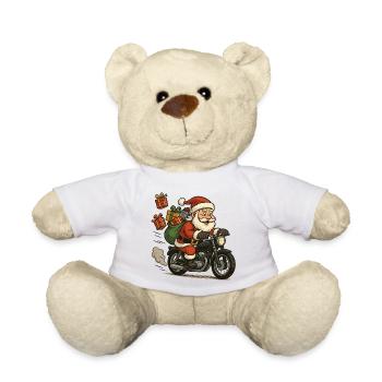 Santa Claus on motorcycle with gifts - Teddy Bear - white - Front