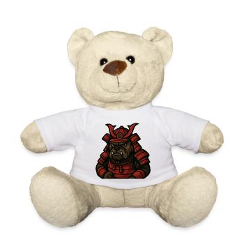 Bulldog Samurai Warrior in Red Battle Armor - Teddy Bear - white - Front