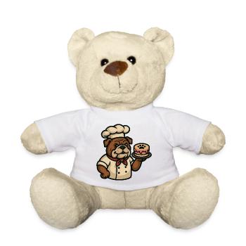 Bulldoggen-Koch hält Pfotenkuchen-Cartoon-Kunst - Teddy - Weiß - Vorne