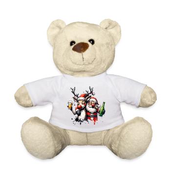 Santa & Rentier – Lustiges Weihnachtsgeschenk - Teddy - Weiß - Vorne