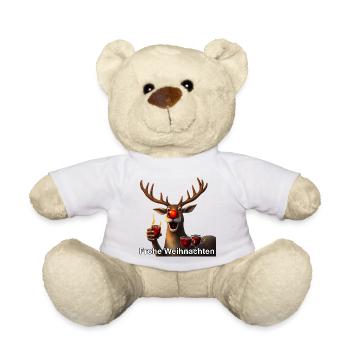 Rentier Mit Glühwein Frohe Weihnachten - Teddy - Weiß - Vorne