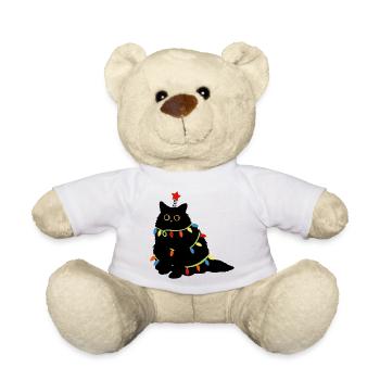 Christmas Cat with Fairy Lights - Teddy Bear - white - Front