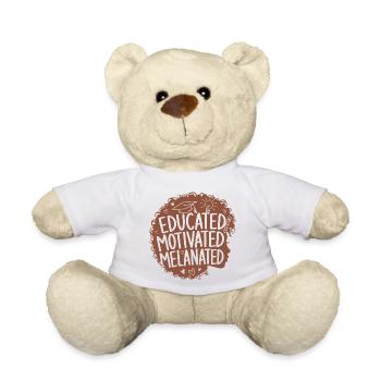 Femme éduquée, motivée, mélanée aux cheveux bouclés - Nounours - blanc - Devant